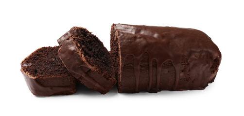 Tasty chocolate sponge cake isolated on white