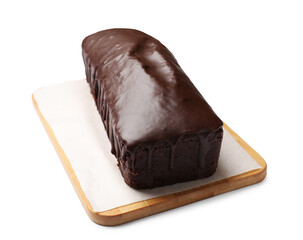 Tasty chocolate sponge cake isolated on white