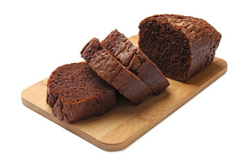 Slices of delicious chocolate sponge cake isolated on white