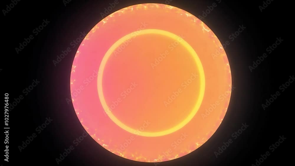 Poster glowing neon circle emerges against a black background, shifting colors and intensifying in brightne