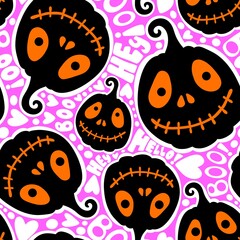 Halloween cute pumpkins seamless monsters pattern for wrapping paper and fabric