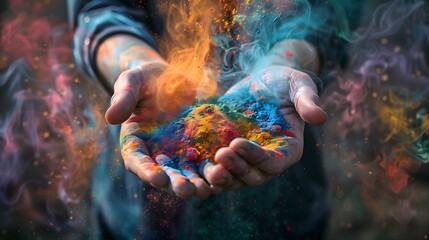 Hands holding some color energy and magnetism