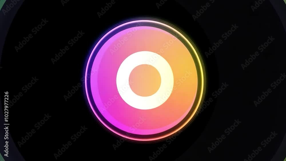 Poster colorful gradient circles grow while bright neon light effects radiate around them against a black b