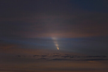 C/2023 A3 (Tsuchinshan ATLAS), a comet from the Oort cloud, imaged at sunset in the clouds on October 13, 2024