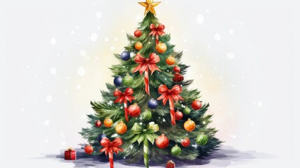  Christmas Tree with Decorations  and gifts on a White Background,   for Christmas Day

