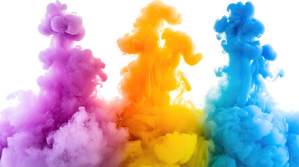 Fototapeta premium Colorful Smoke Clouds in Various Shades on a White Background Generative AI