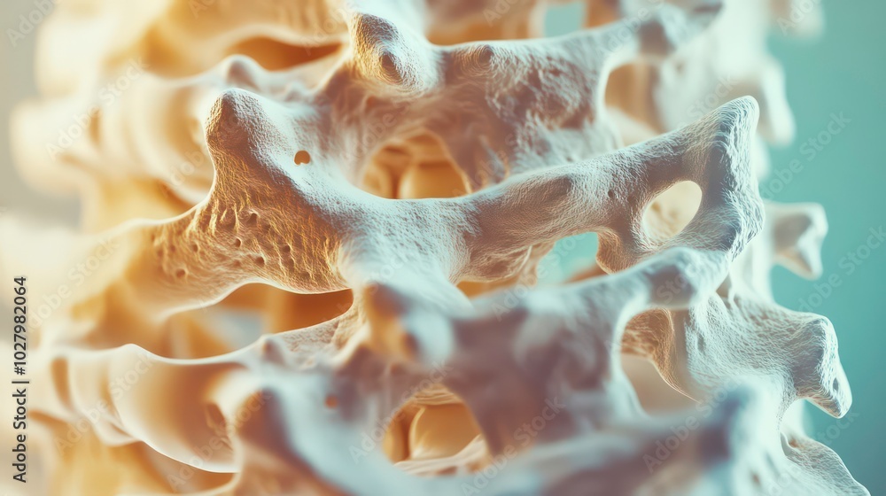 Poster close-up macro shot of a human bone showing intricate details and porous structure.