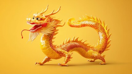 Obraz premium Golden dragon sculpture on a yellow background