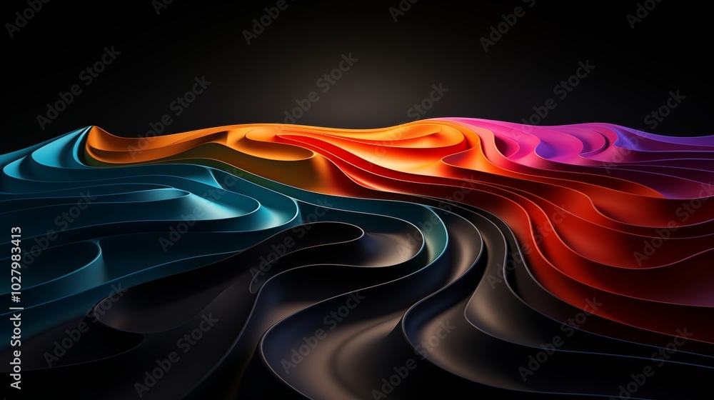 Poster black surface with embossed shape and rainbow illuminated edge.