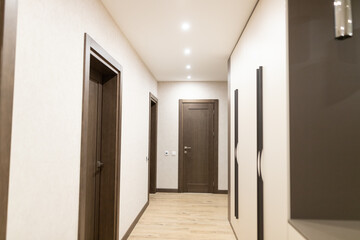 Explore a modern apartment hallway showcasing elegant design and thoughtful interior repair details for a chic living space