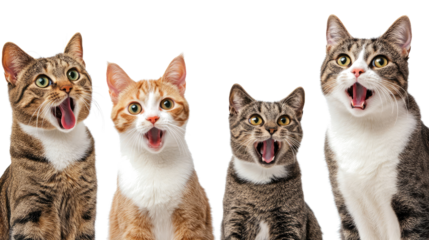 Crazy Surprised Cats Express Their Astonishment on a White Background Generative AI