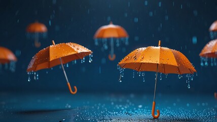 Orange umbrella, 3D model, wet, rain, rainy season, humidity, weather, catch a cold.