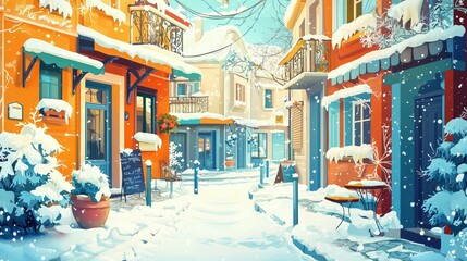 Fototapeta premium Winter concept with vibrant colors, creative illustration, textured and dynamic background