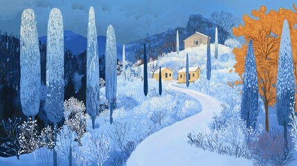 Winter concept with vibrant colors, creative illustration, textured and dynamic background