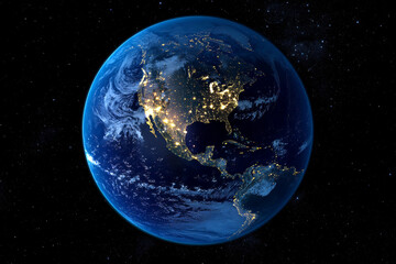 Fototapeta premium Earth at Night Showing City Lights
