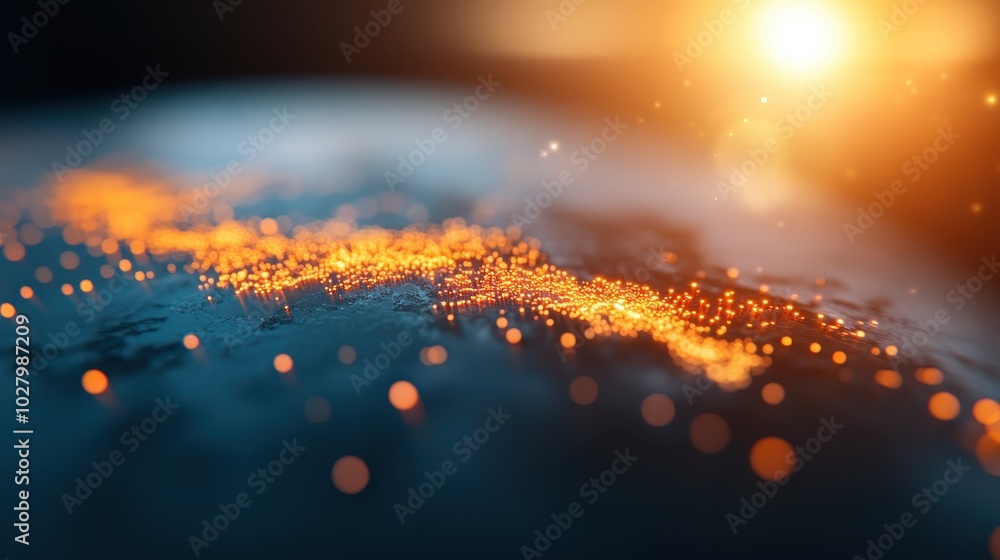 Aufkleber an illuminated global landscape showcasing numerous orange data points, symbolizing connectivity and