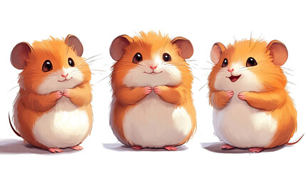 Adorable Hamsters in Various Poses Isolated Against a White Background Generative AI