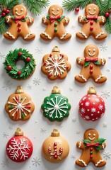 Obraz premium A set of Christmas accessories. Cookies, Christmas balls, fir branches