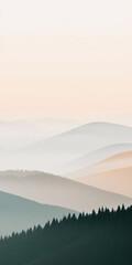 Obraz premium Majestic fog-covered mountain landscape with rolling hills and autumn foliage captured at sunrise, blending nature's serene beauty with a tranquil misty atmosphere perfect for calming wallpaper
