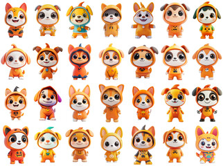 Fototapeta premium Cute Animal Character Illustration Set with Transparent Background | 30 Adorable Cartoon Creatures for Design Projects