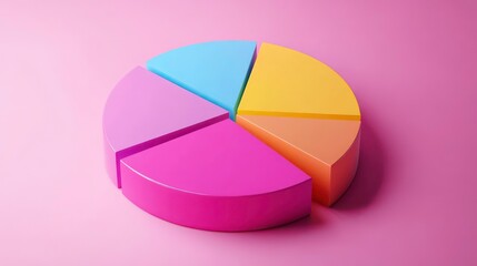 Fototapeta premium A colorful pie chart with five segments on a pink background.