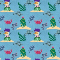 Christmas on the beach seamless snowman and sand pattern for wrapping paper