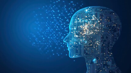 A stylized human head with a circuit board pattern overlay, representing the intersection of technology and the human mind.