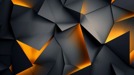 Futuristic design featuring interlocking black and orange polygons forming an abstract background