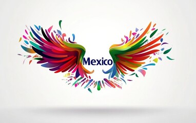 the Text "México" Surrounded by a Colorful Mexican-Style Pattern of Flowers and Birds on a White Background.