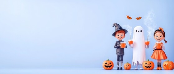 Adorable Kids in Halloween Costumes with Pumpkins