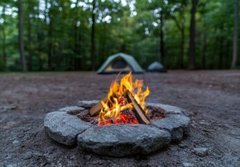 Cozy campfire in the woods