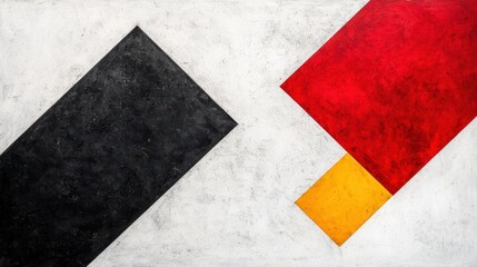 abstract geometric shapes in black, red, and yellow