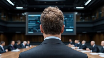Fototapeta premium businessman in suit looking at computer screens