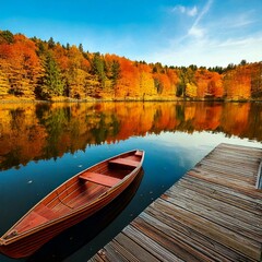 Obraz premium boat on the lake in autumn