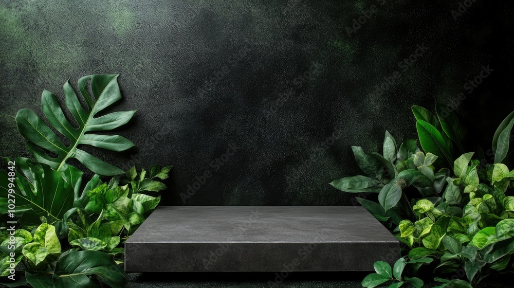 Poster greenery and stone surface for display in nature setting