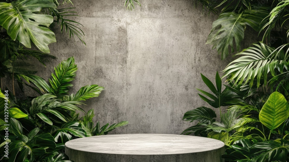 Poster lush greenery with concrete background for display setup