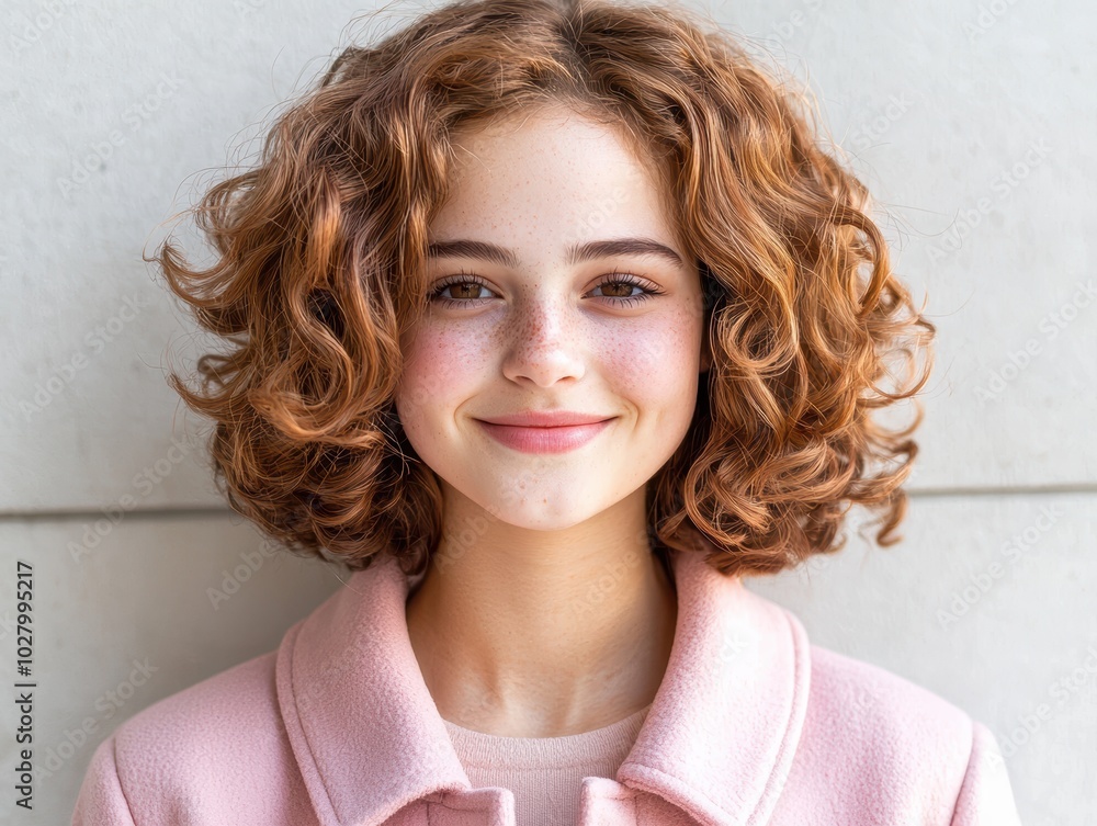 Wall mural Smiling young woman with curly red hair