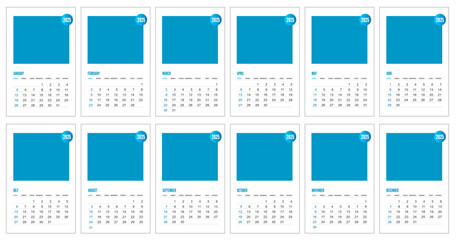 Blue calendar for 2025. Vector calendar template for business, Blue on a white background. The week starts on Sunday.