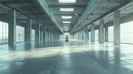 Spacious Industrial Warehouse with Forklift in Center