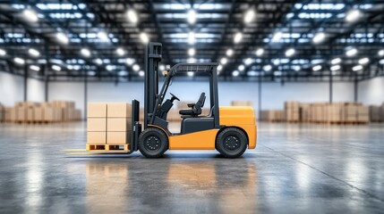 Forklift Handling Boxes in Industrial Warehouse Setting