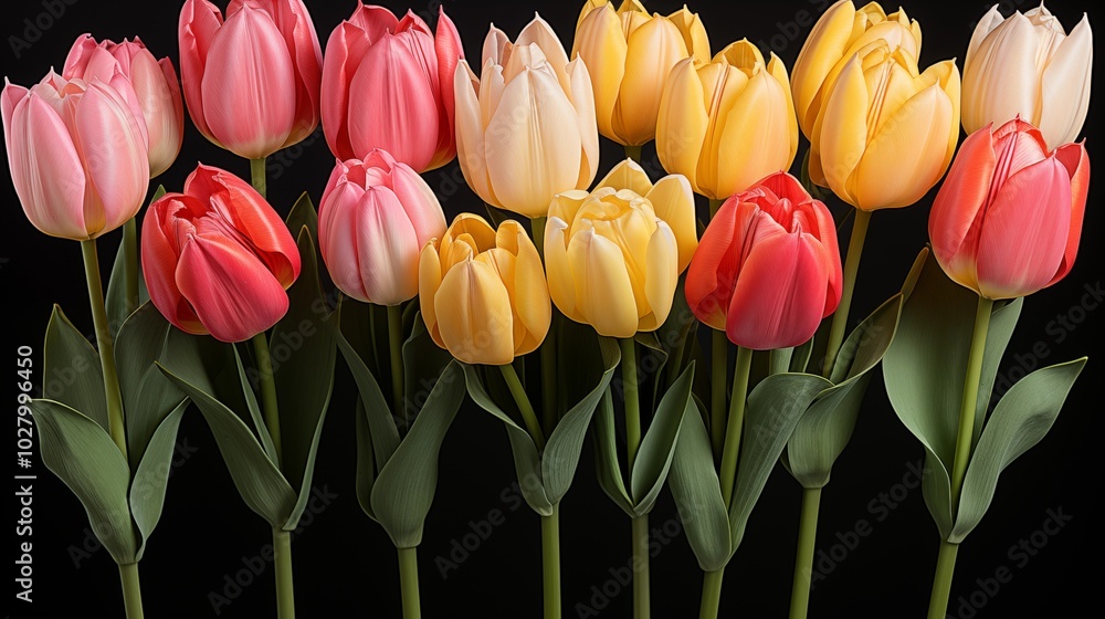 Canvas Prints set of fresh flower tulip isolated on black background with clipping path