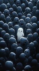 Obraz premium Bright character standing out in a sea of dark figures concept of uniqueness and individuality