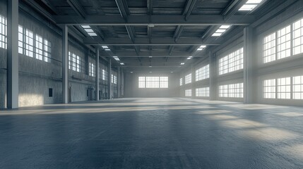 Obraz premium Spacious Industrial Warehouse with Large Windows