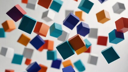 Abstract 3D Geometric Shapes Floating in Mid-Air, Surrounded by Soft, Diffused Light on a White Background.