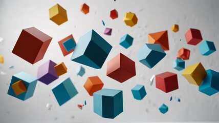 Abstract 3D Geometric Shapes Floating in Mid-Air, Surrounded by Soft, Diffused Light on a White Background.