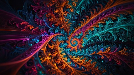 Abstract Fractal Patterns in Neon Colors Swirling and Expanding Into Complex, Hypnotic Shapes.