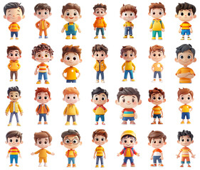 Cute Character Illustrations Set on Transparent Background for Design Elements or Overlays