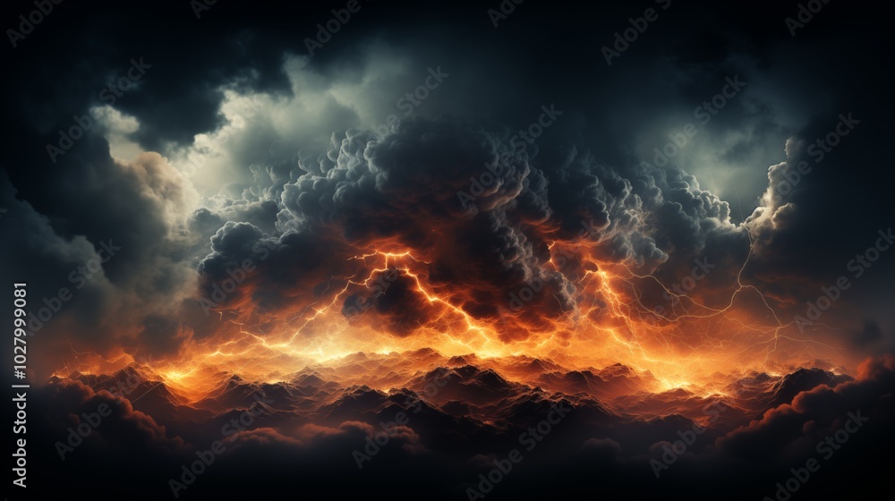 Poster storm clouds with lightnings isolated on transparent background