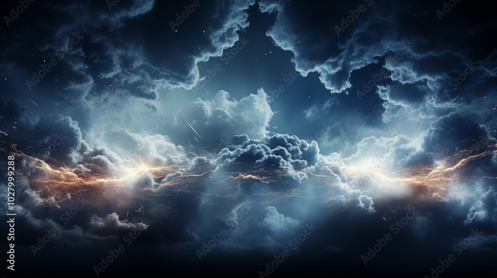 Poster storm clouds with lightnings isolated on transparent background