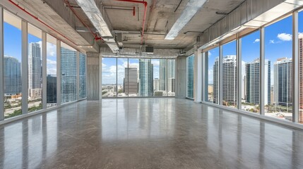 Naklejka premium Modern Empty Office Space With City View